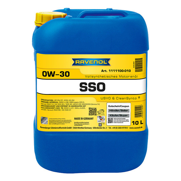 Моторное масло RAVENOL SSO 0W-30 10 литров