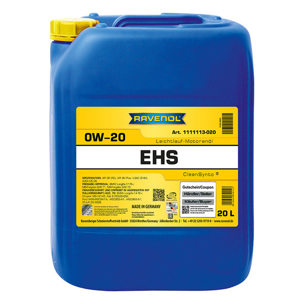 Моторное масло RAVENOL EHS 0W-20 20 литров