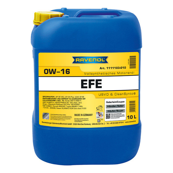 Моторное масло RAVENOL EFE 0W-16 10 литров