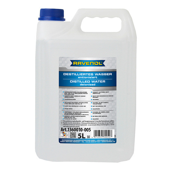 Дистиллированная деионизированная вода RAVENOL destilliertes Wasser 5 литров, спец. канистра